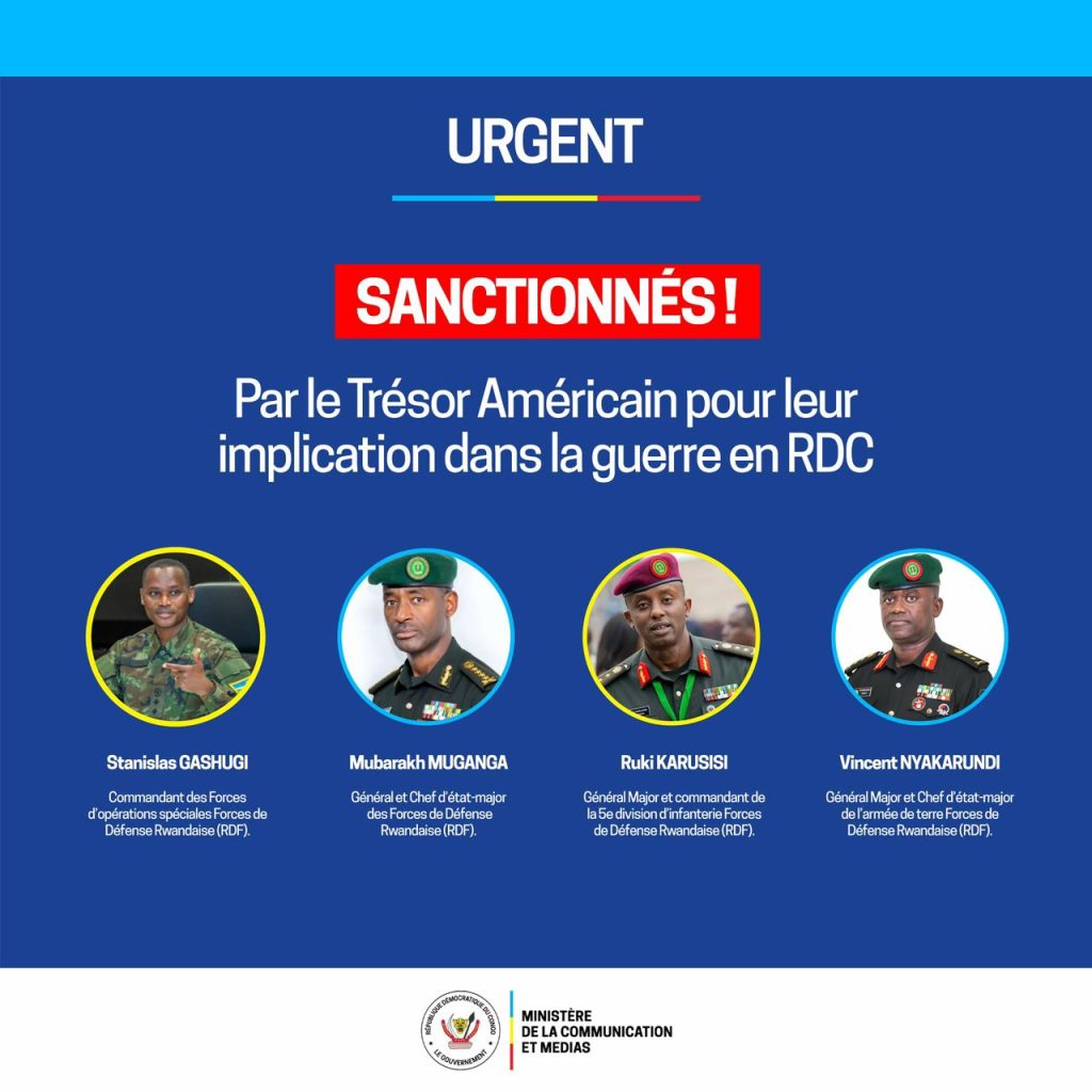 La RDC salue les sanctions américaines contre les forces rwandaises